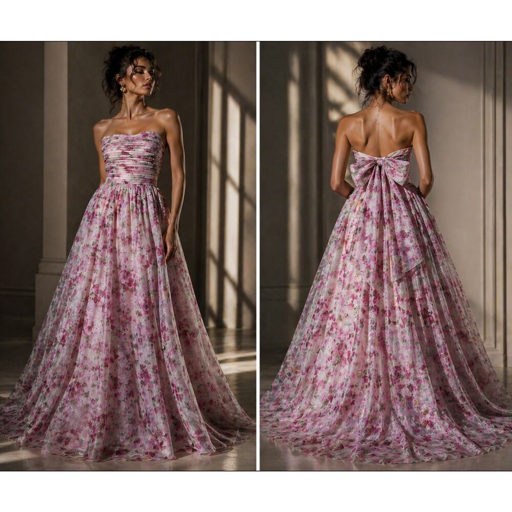 #174 MSRP $199 NWT CITY STUDIOS PLEATED STRAPLESS FLORAL PRINT GOWN ♡SIZE 1/2♡
